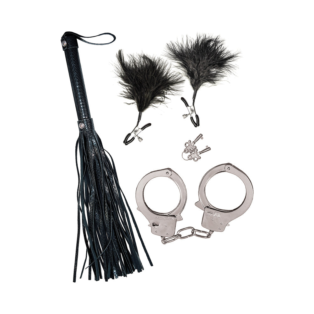 Bondage by Nasstoys Whip, Feather and Cuffs Black