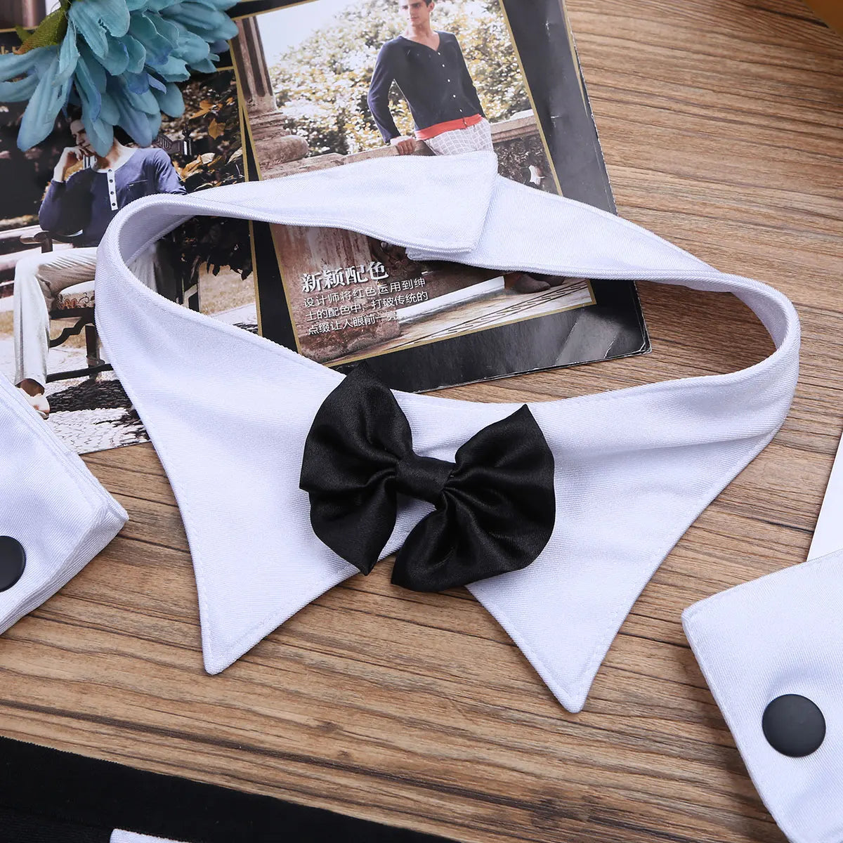 3Pcs Mens Cosplay Costumes Waiter Lingerie Sets Open Back Tuxedo G-string Thong Underwear with Bow Tie Collar and Bracelets Sets