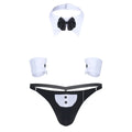 3Pcs Mens Cosplay Costumes Waiter Lingerie Sets Open Back Tuxedo G-string Thong Underwear with Bow Tie Collar and Bracelets Sets