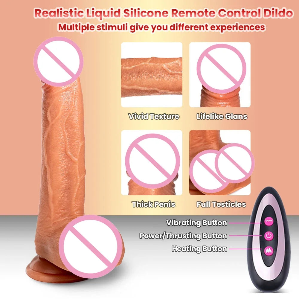 Electric Realistic Heating Dildo Thrusting Vibrator
