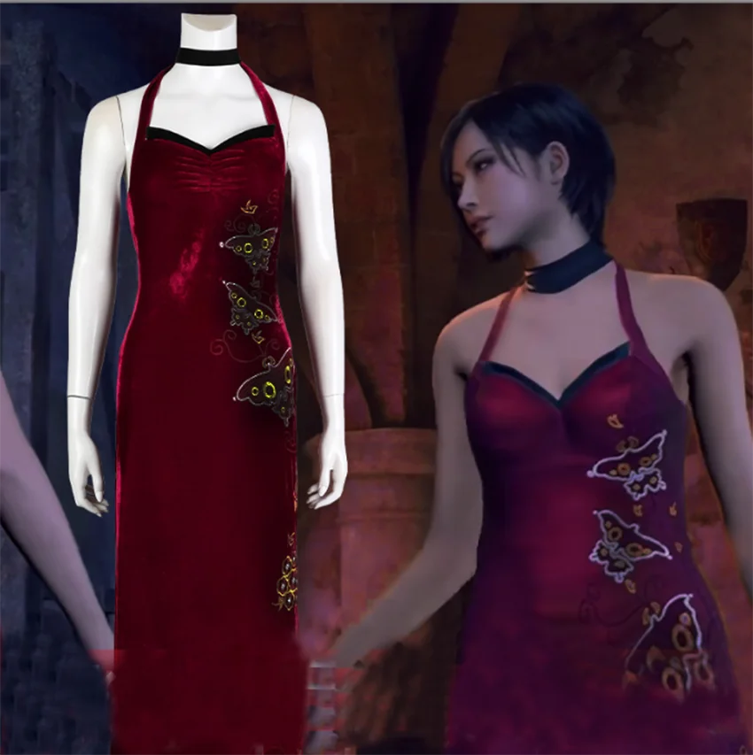Hot Sale Ada Wong Cosplay Costume Cheongsam Lingerie Suit Red Dress Women Christmas Halloween Party Suit Distuise Stage Wear