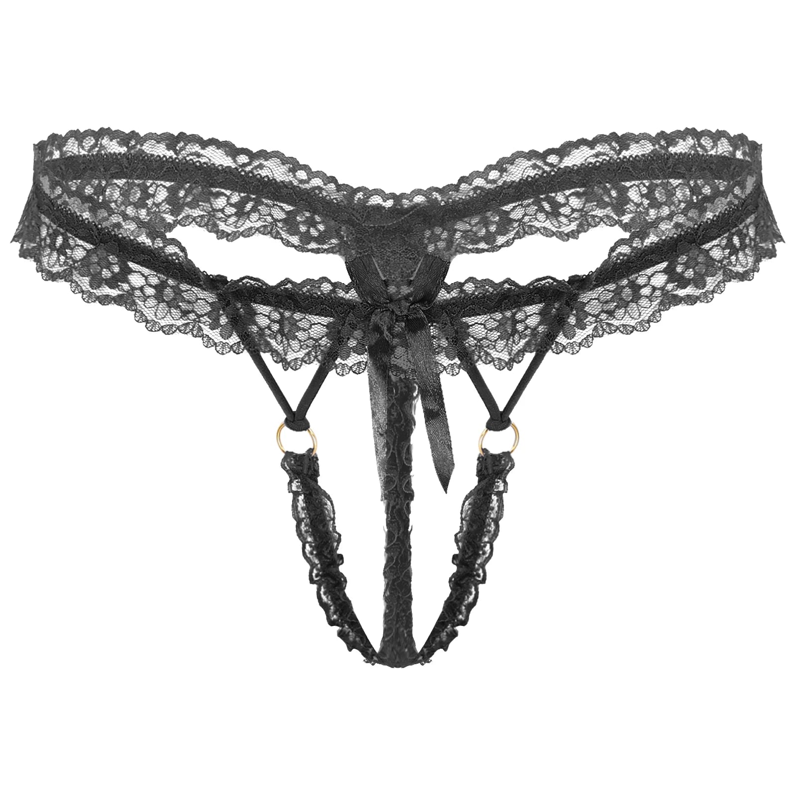 Sexy See-through Frilly Lace Crotchless T-back