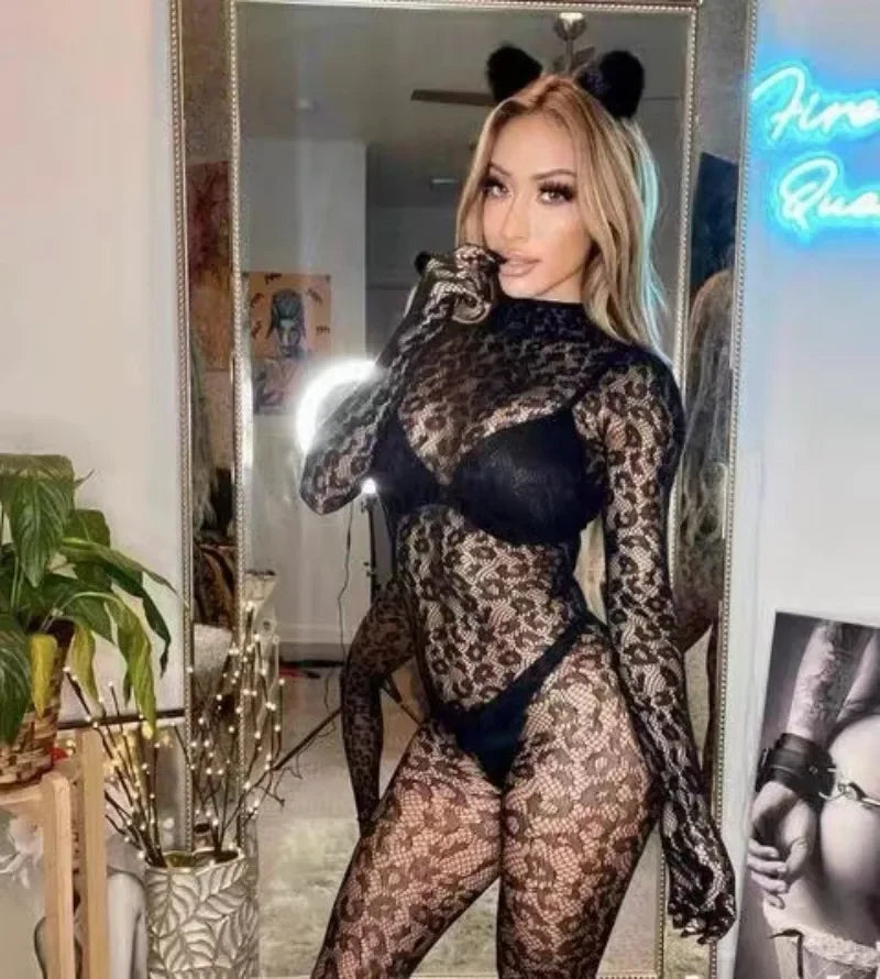 Sexy Lingerie Body Stocking Leopard
