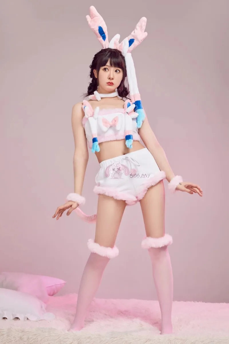 Anime Espeon Cosplay Costumes (Tail Socks Suit Cute Cartoon Flannel Pajamas Bunny)