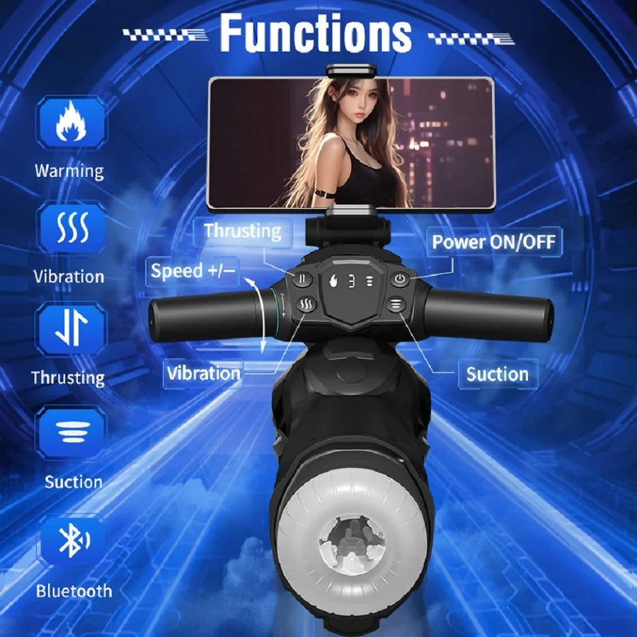 APP Control Smart Motorcycle Male Masturbator (with bluetooth and handles)