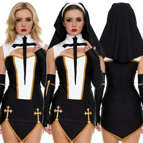 2026 Women's Nun Cosplay Costume Carnival Halloween Fantasia Fancy Dress Girls' Skirt Halloween Underwear Skirt Set Lingerie