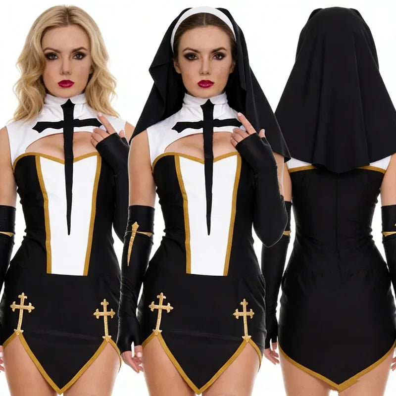 2026 Women's Nun Cosplay Costume Carnival Halloween Fantasia Fancy Dress Girls' Skirt Halloween Underwear Skirt Set Lingerie