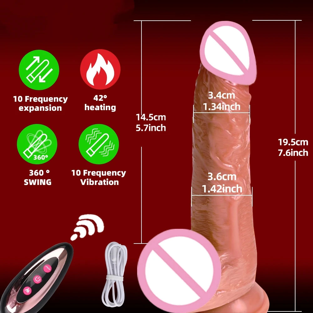 Electric Realistic Heating Dildo Thrusting Vibrator