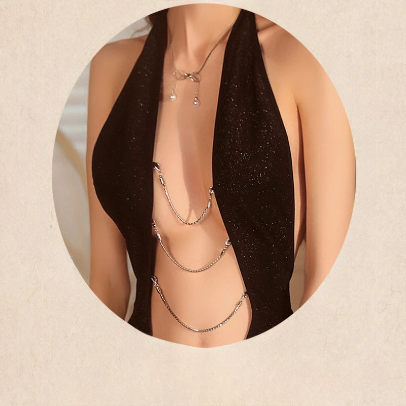 Sexy Lingerie Black Hollow Hanging Neck Nightclub Cosplay Temptation Erotic Clothing Bodysuit Underwear Ladies