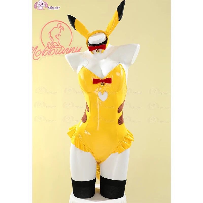 Anime PM Derivative Sexy Lingerie BodysuitYellow PU Cosplay Costume Women's Dress Bunny Lingerie Cos Bright Leather Tight Yellow