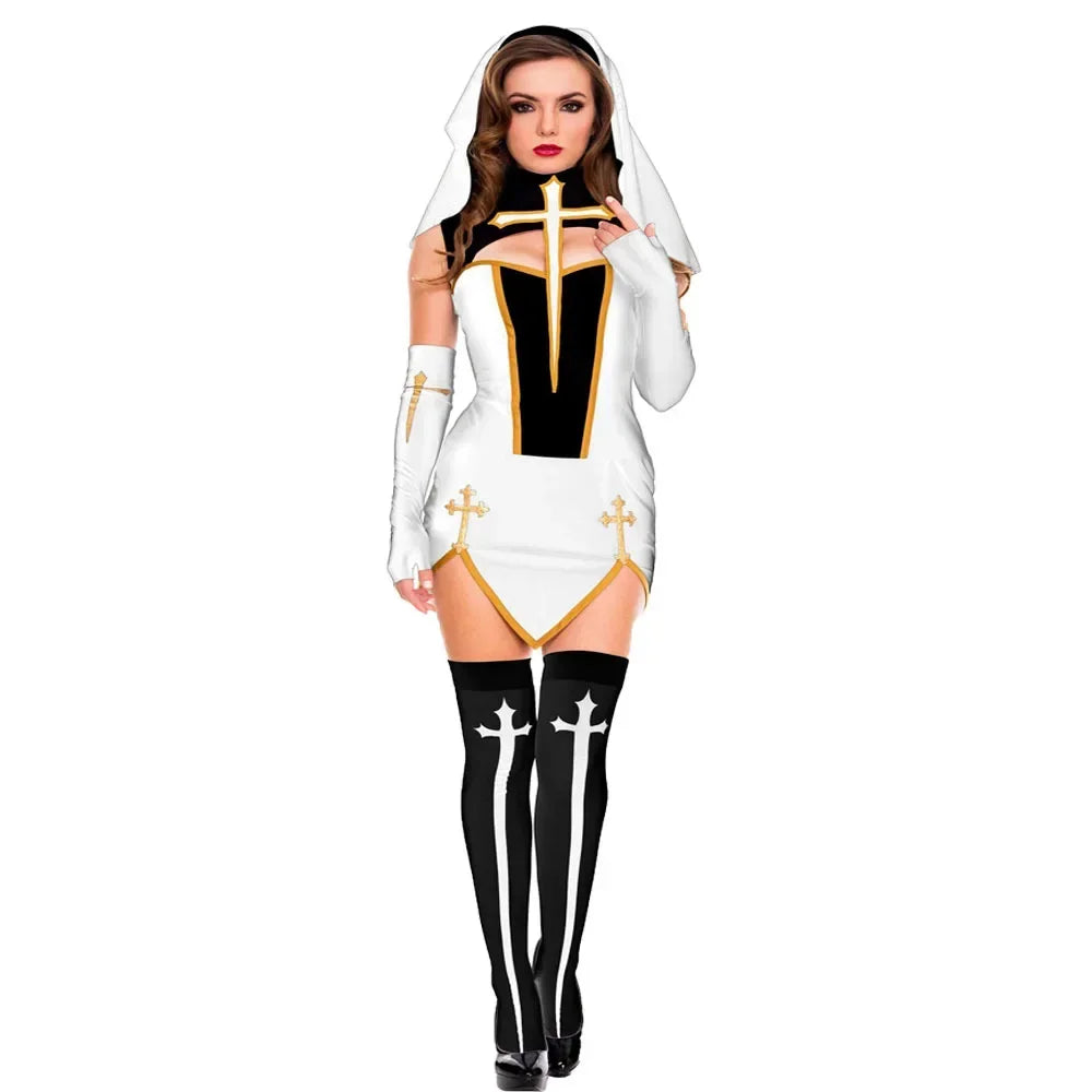 2026 Women's Nun Cosplay Costume Carnival Halloween Fantasia Fancy Dress Girls' Skirt Halloween Underwear Skirt Set Lingerie