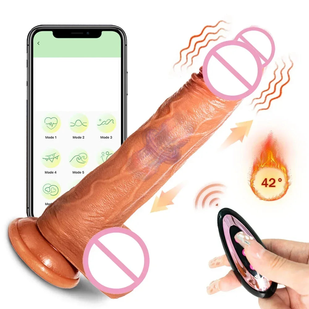 Electric Realistic Heating Dildo Thrusting Vibrator