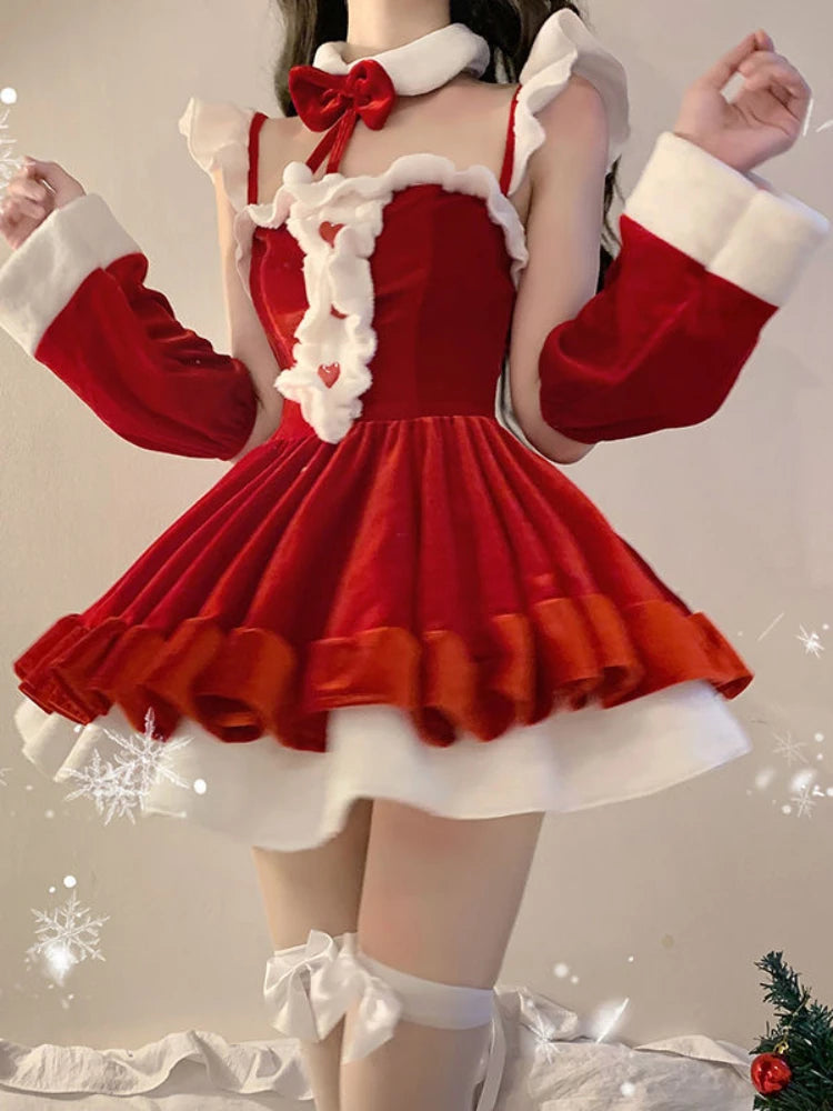 Christmas Sexy Lingerie Hot Dress Cosplay Santa Costumes Red White Short Skirt Fun Clothing Elegant Role Playing Outfit Garment