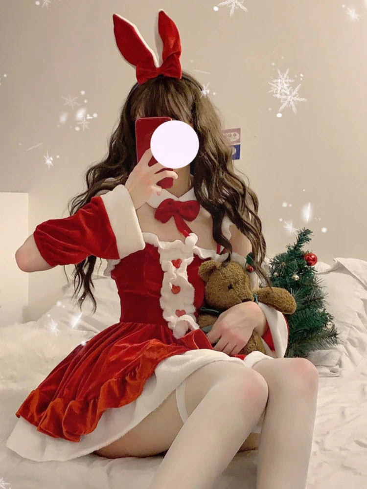 Christmas Sexy Lingerie Hot Dress Cosplay Santa Costumes Red White Short Skirt Fun Clothing Elegant Role Playing Outfit Garment