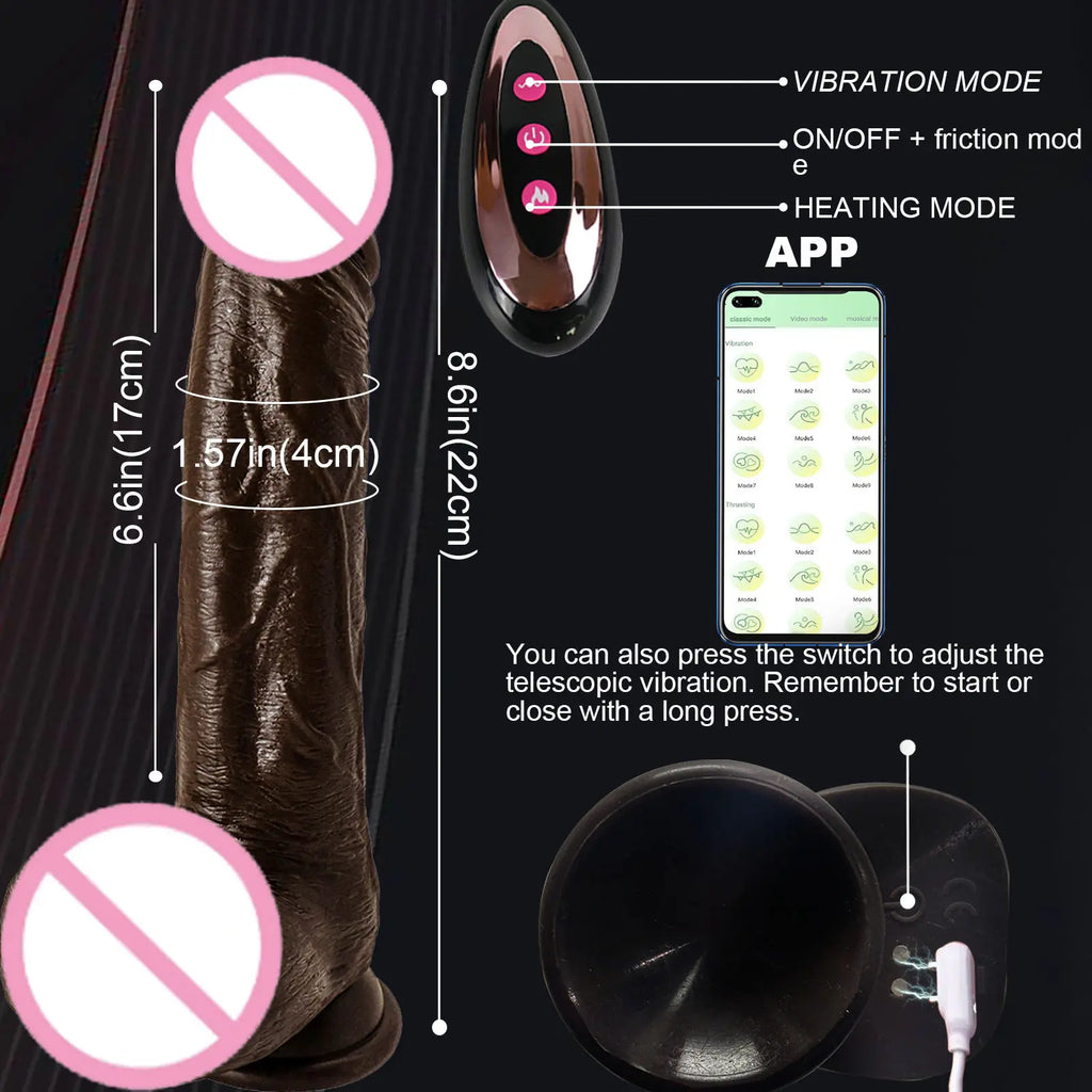 Electric Realistic Heating Dildo Thrusting Vibrator
