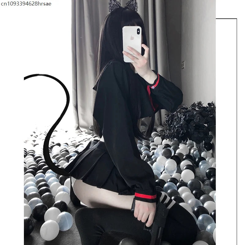 Sweet Sexy Lingerie Anime kitty Cosplay Costume JK Uniform Temptation Kwaii Lolita Mini Top Skirt Erotic Roleplay Student Sailor Suit