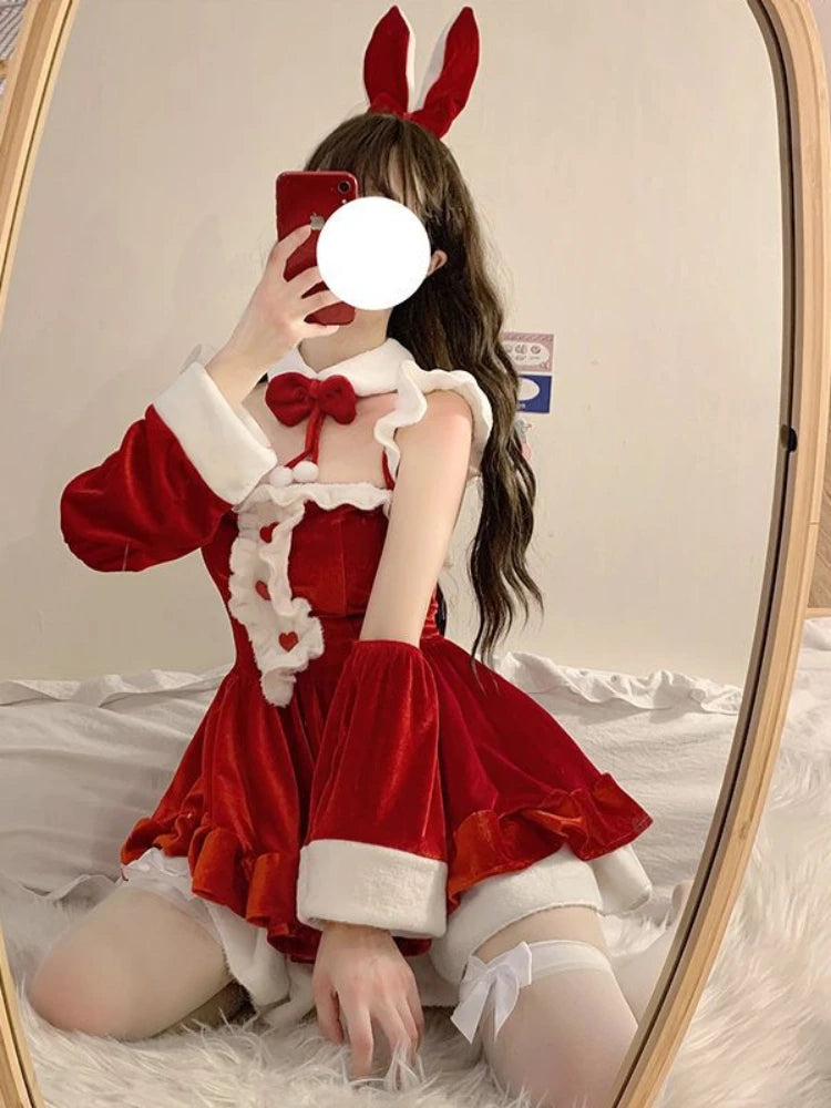 Christmas Sexy Lingerie Hot Dress Cosplay Santa Costumes Red White Short Skirt Fun Clothing Elegant Role Playing Outfit Garment