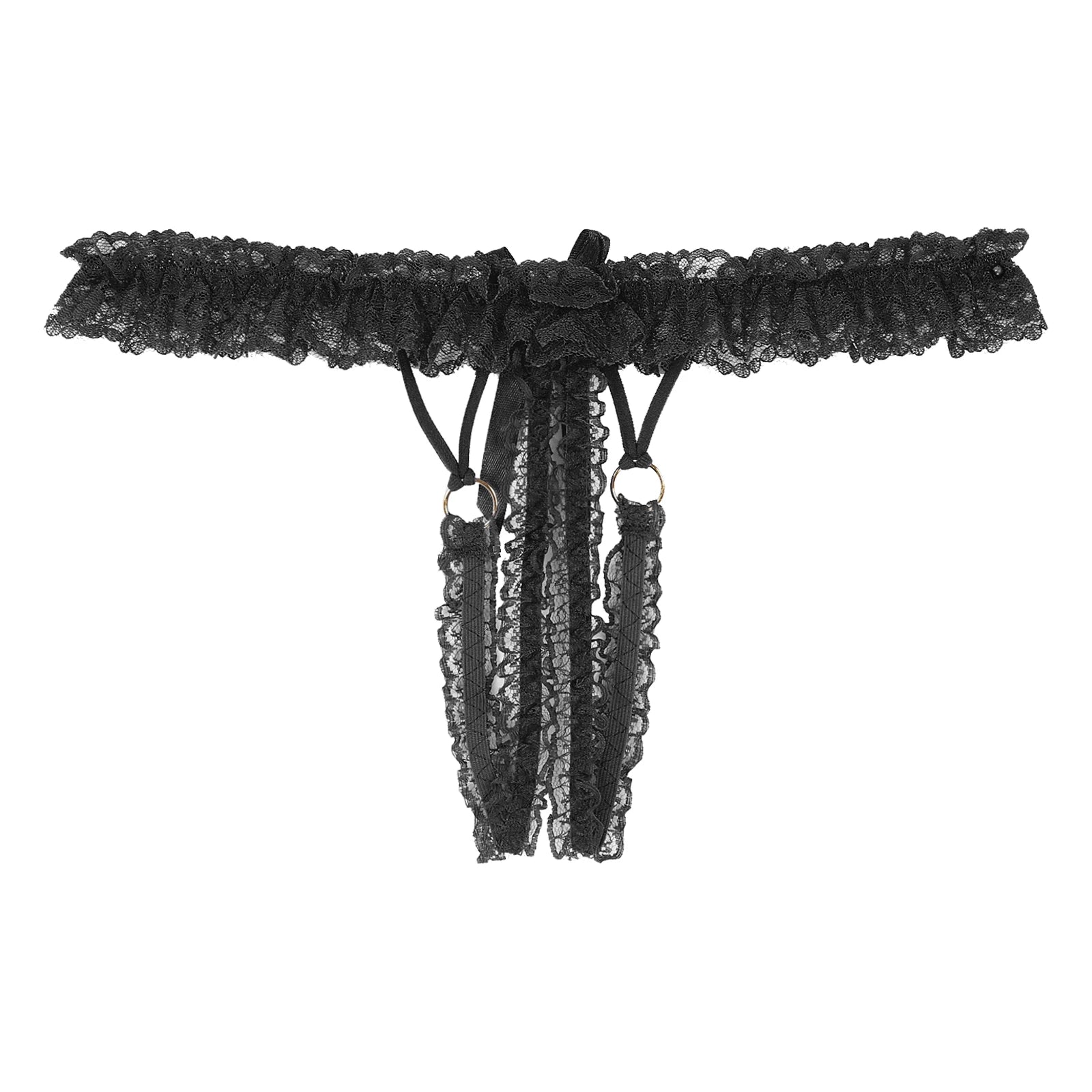 Sexy See-through Frilly Lace Crotchless T-back