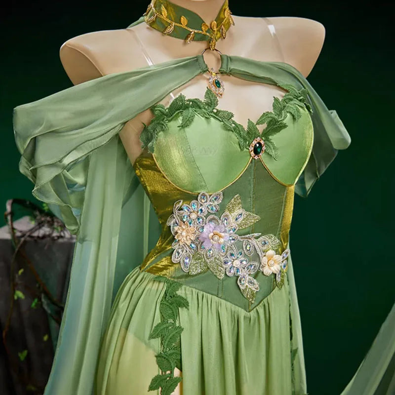 Anime Fairy Elves Cosplay Costume Women Sexy Sling Long Dress Medieval Queen Elf Dress Halloween Carnival Party Perform Clothes