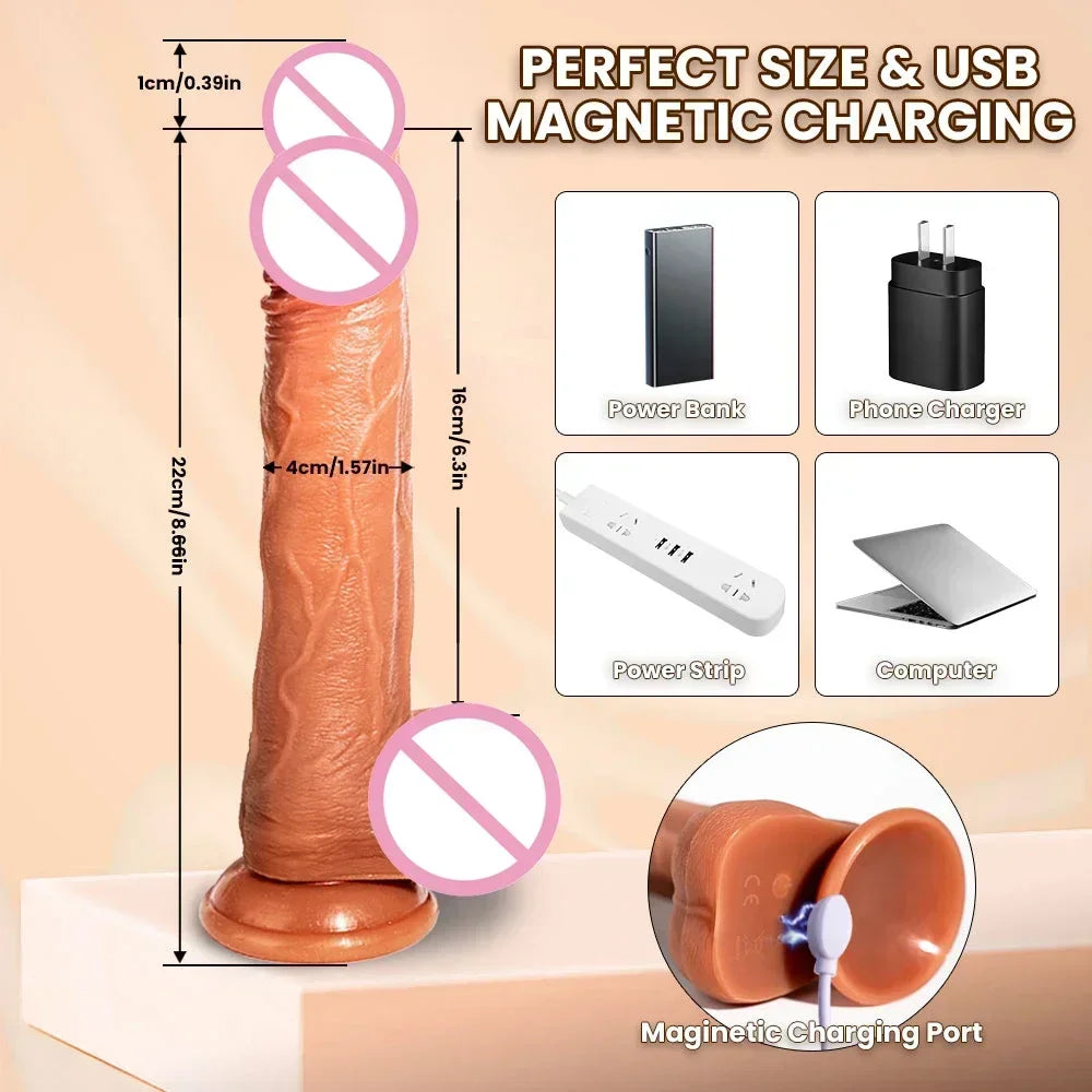 Electric Realistic Heating Dildo Thrusting Vibrator