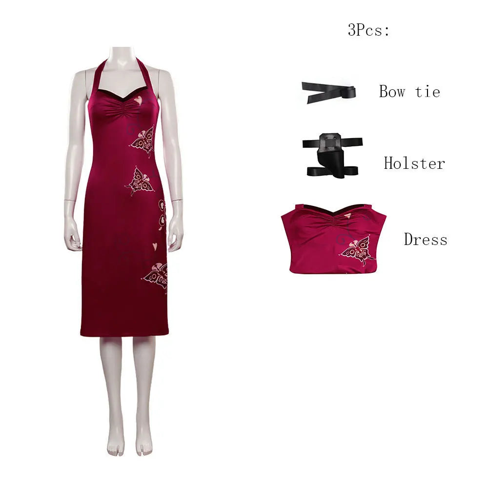Hot Sale Ada Wong Cosplay Costume Cheongsam Lingerie Suit Red Dress Women Christmas Halloween Party Suit Distuise Stage Wear