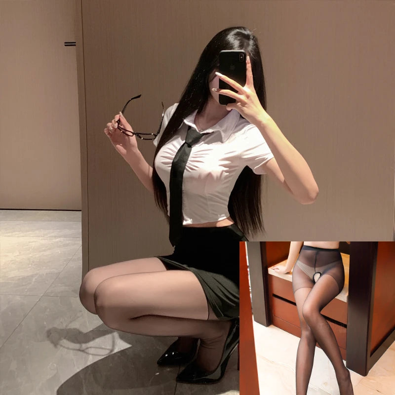Sexy Lingerie Secretary Outfit Uniform Exotic Cosplay Costumes Office Lady Short Sleeve Top with Mini Skirt Porno Party Uniform