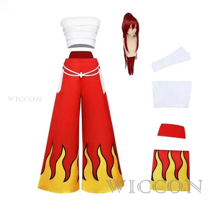 Erza Scarlet Costume Pants White Tube Tops Red Cool Set