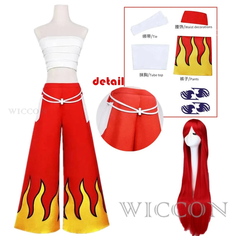 Erza Scarlet Costume Pants White Tube Tops Red Cool Set