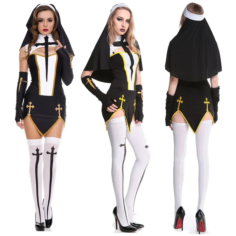 2026 Women's Nun Cosplay Costume Carnival Halloween Fantasia Fancy Dress Girls' Skirt Halloween Underwear Skirt Set Lingerie