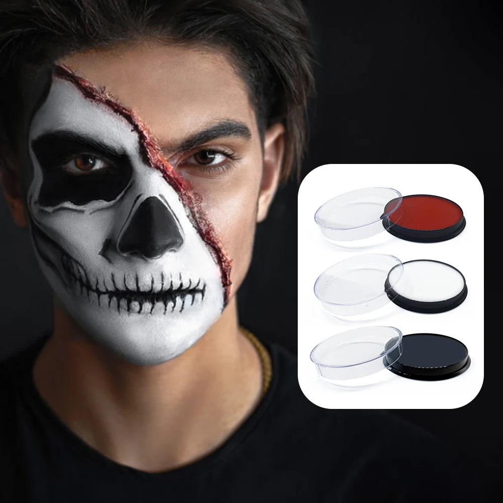 Water Based Face Body Paint Red White Balck, Water Activated Face Painting for Party, Non Toxic Facepaints