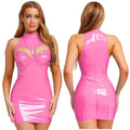 Women Wet Look Latex Lingerie Patent Leather Hollow-out Push-up Chest Dress Cosplay Clubwear Raves Party Adult Bodycon Dress