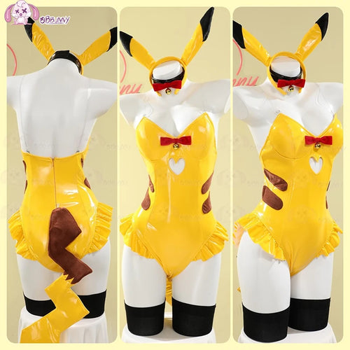 Anime PM Derivative Sexy Lingerie BodysuitYellow PU Cosplay Costume Women's Dress Bunny Lingerie Cos Bright Leather Tight Yellow