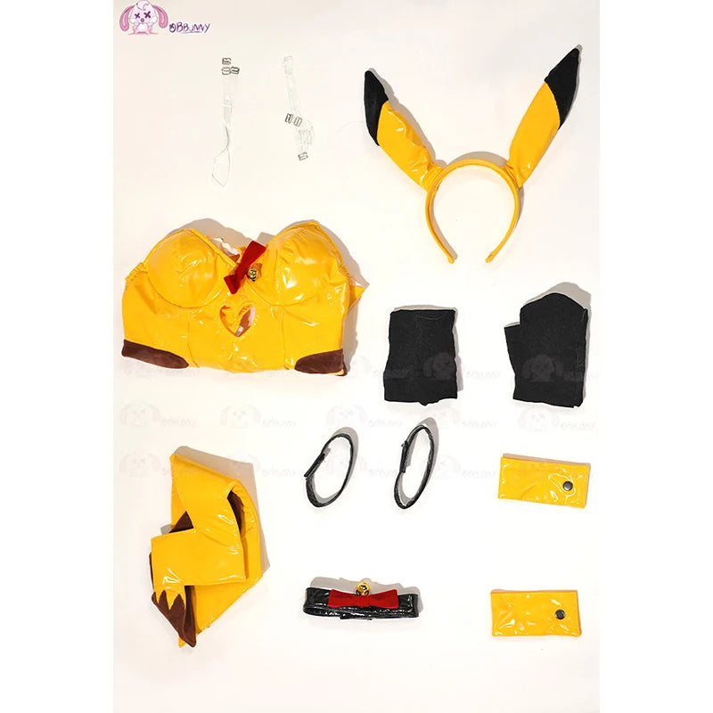 Anime PM Derivative Sexy Lingerie BodysuitYellow PU Cosplay Costume Women's Dress Bunny Lingerie Cos Bright Leather Tight Yellow