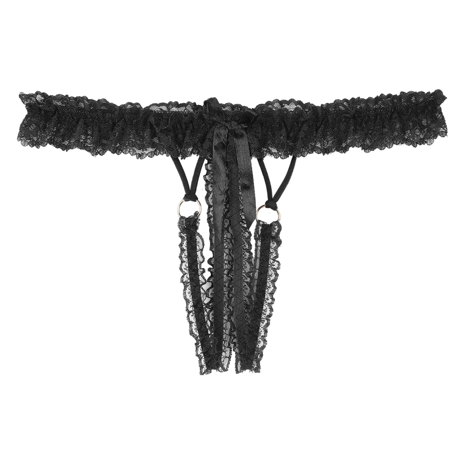 Sexy See-through Frilly Lace Crotchless T-back