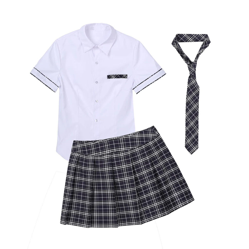 Porn Erotica Lingerie Cosplay Underwear Set Sexy Schoolgirl Costume Kawaii Women Uniform Temptation JK Lace Mini Skirt+Bow Top