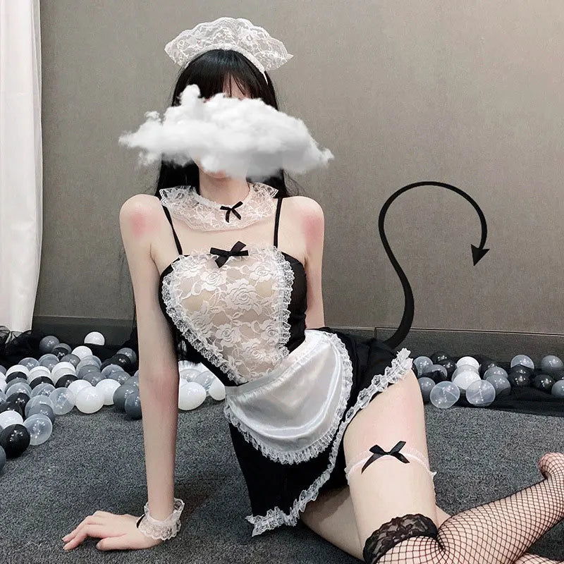 Women Sexy Lingerie Costume French Apron Maid Dress Cosplay Servant Lolita Hot Babydoll Dress Uniform Erotic Role Play Costume