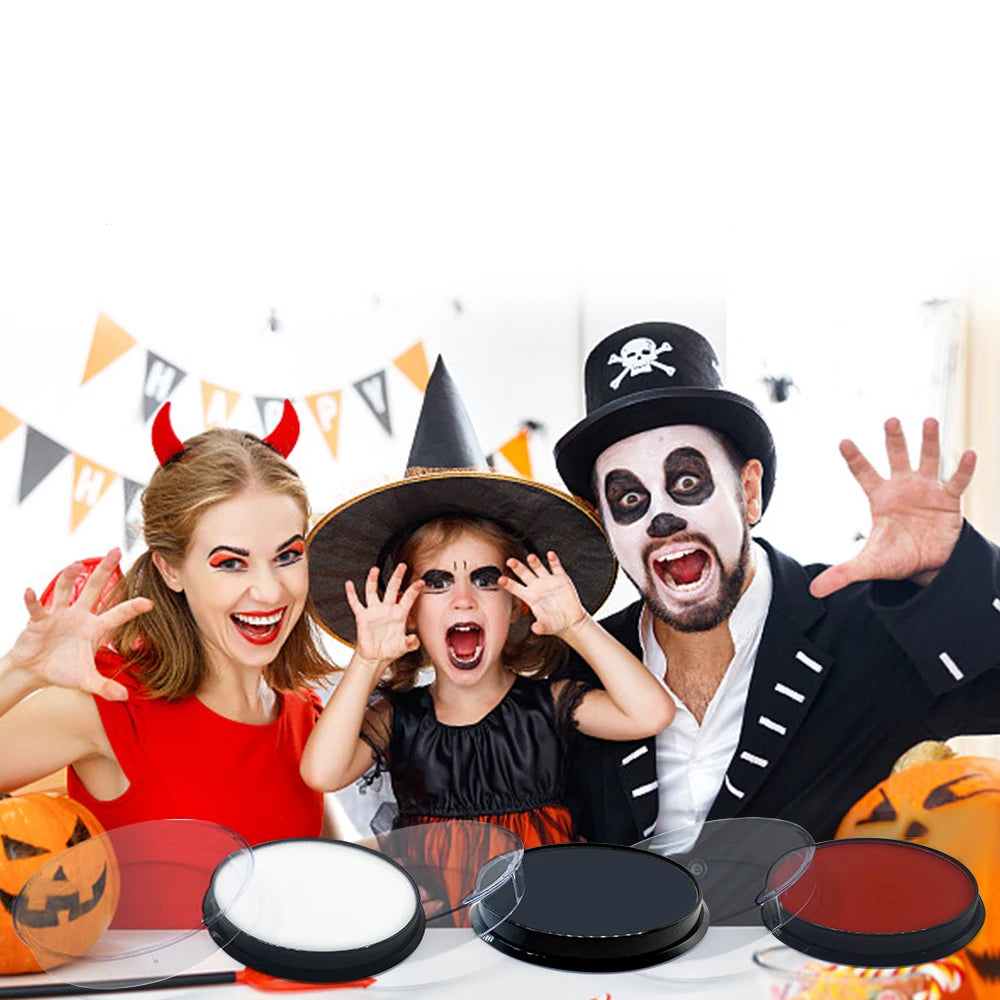 Water Based Face Body Paint Red White Balck, Water Activated Face Painting for Party, Non Toxic Facepaints
