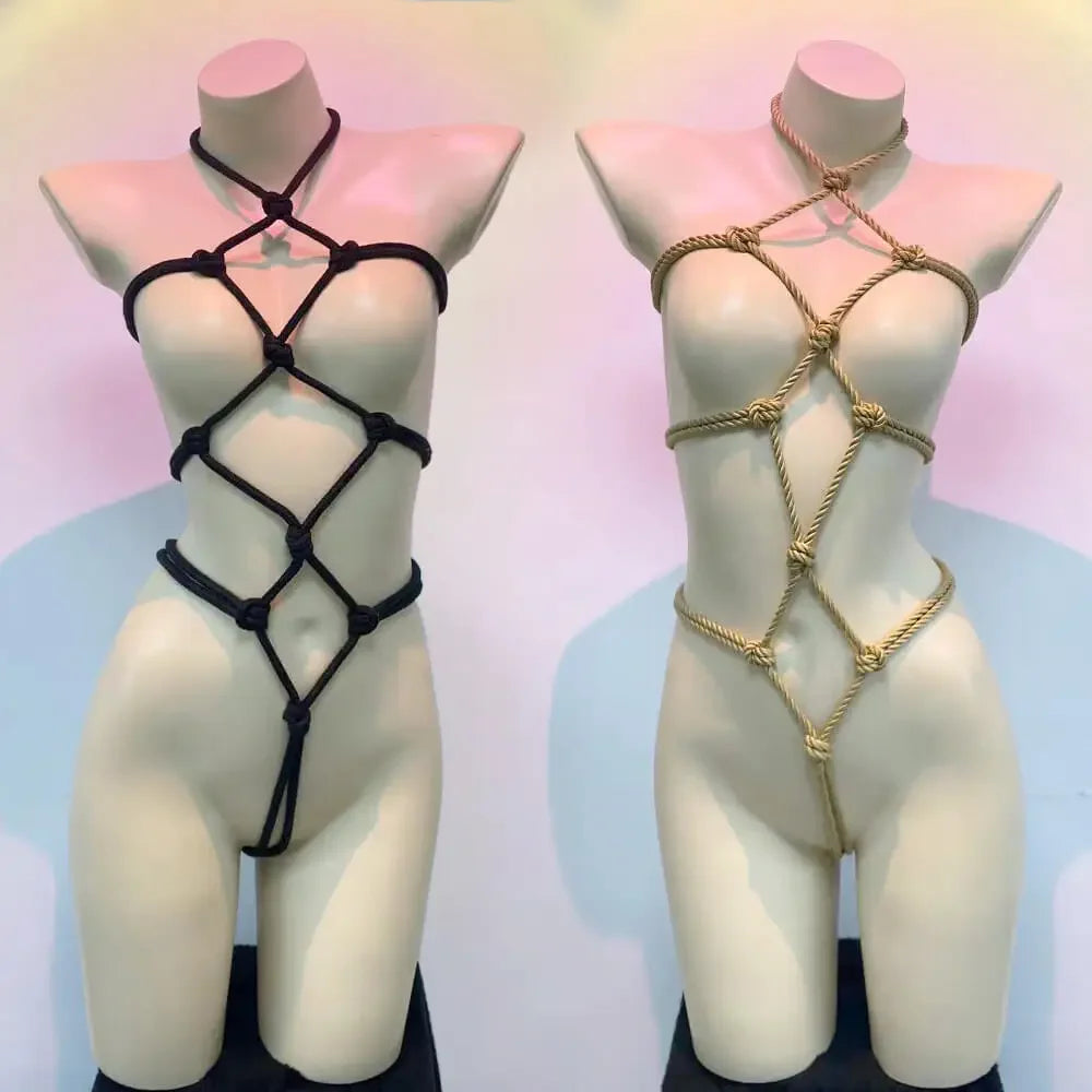 Women's Hot Sexy Hollow Lingerie Crotchless Body Rope Bondage Cosplay