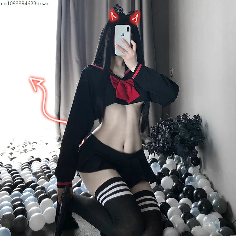 Sweet Sexy Lingerie Anime kitty Cosplay Costume JK Uniform Temptation Kwaii Lolita Mini Top Skirt Erotic Roleplay Student Sailor Suit