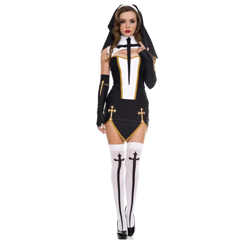 2026 Women's Nun Cosplay Costume Carnival Halloween Fantasia Fancy Dress Girls' Skirt Halloween Underwear Skirt Set Lingerie