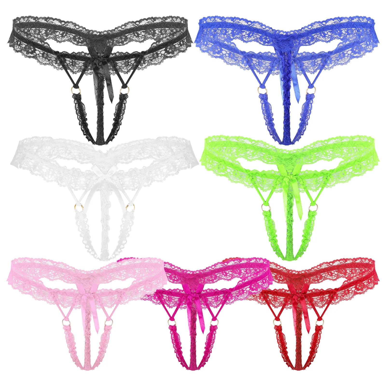 Sexy See-through Frilly Lace Crotchless T-back