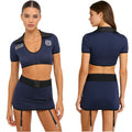 Womens Sexy Cosplay Lingerie Policewoman Costume Set Crop Top Miniskirt with Garters Clip T-back Thong And Waist Belt Clubwear
