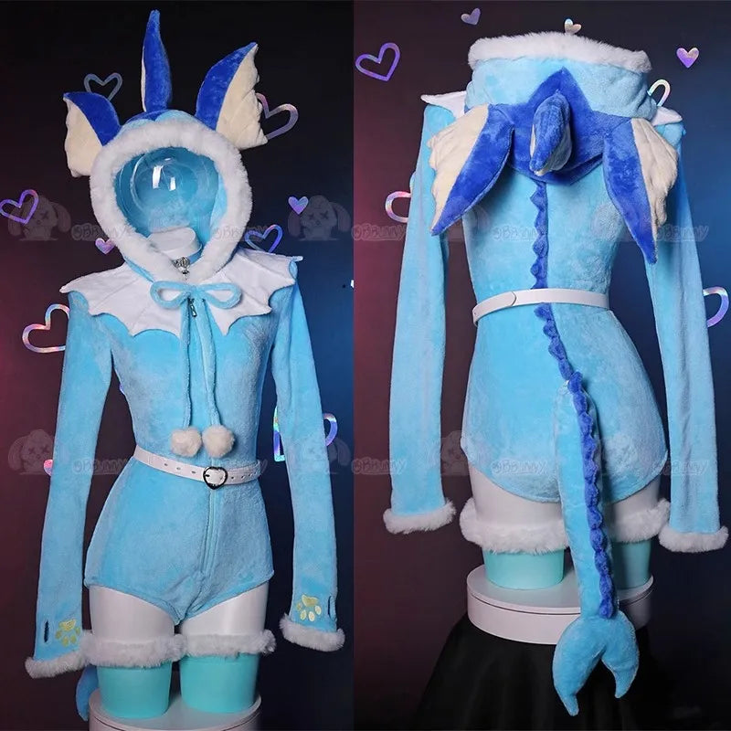 Anime Espeon Cosplay Costumes (Tail Socks Suit Cute Cartoon Flannel Pajamas Bunny)