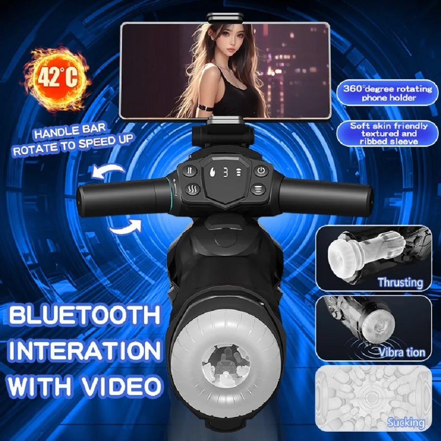 APP Control Smart Motorcycle Male Masturbator (with bluetooth and handles)