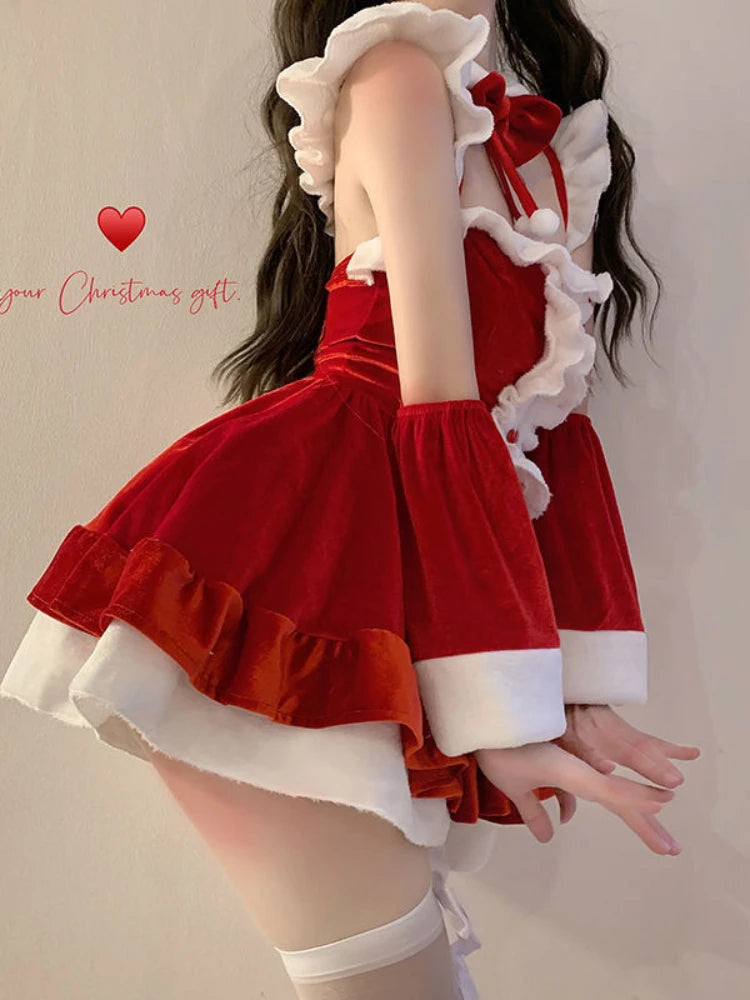Christmas Sexy Lingerie Hot Dress Cosplay Santa Costumes Red White Short Skirt Fun Clothing Elegant Role Playing Outfit Garment