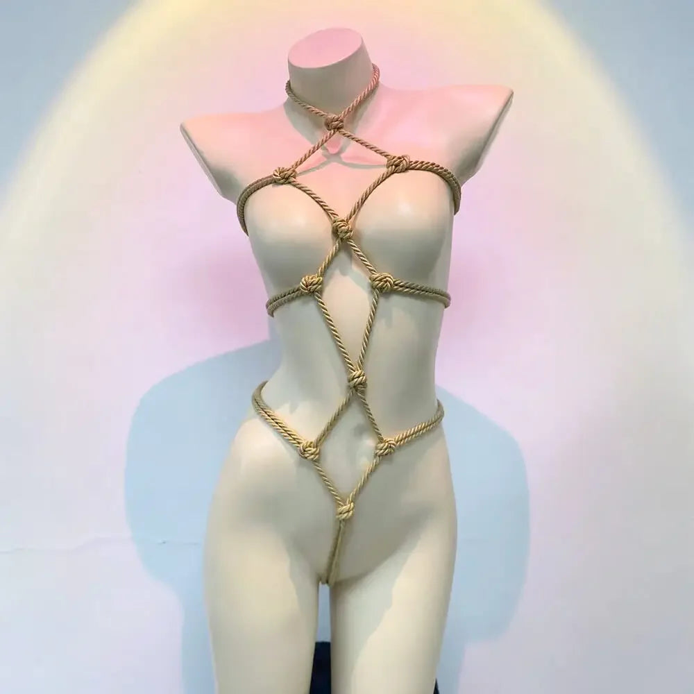 Women's Hot Sexy Hollow Lingerie Crotchless Body Rope Bondage Cosplay