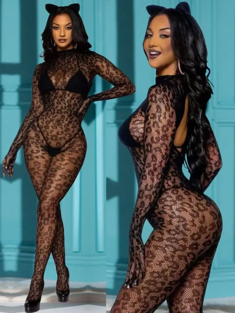 Sexy Lingerie Body Stocking Leopard