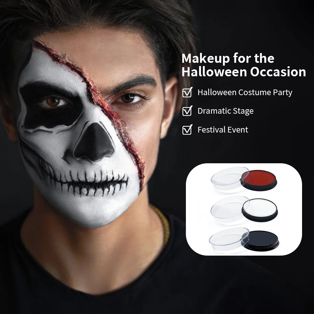 Water Based Face Body Paint Red White Balck, Water Activated Face Painting for Party, Non Toxic Facepaints