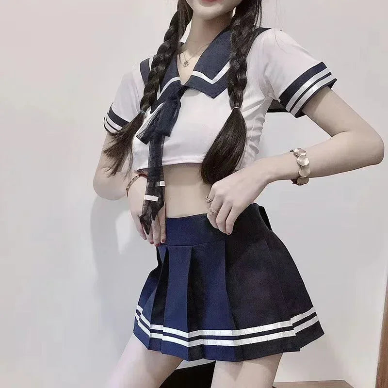 Cosplay Lingerie School Student Uniform Role Play Costume Women Cute Mini Skirt Tight Blouse Set Porn College Girl Cos Anime