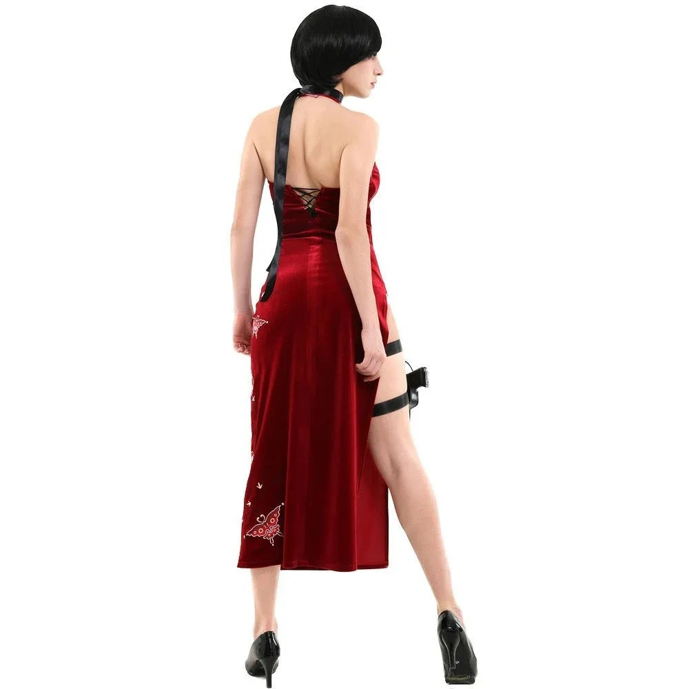 Hot Sale Ada Wong Cosplay Costume Cheongsam Lingerie Suit Red Dress Women Christmas Halloween Party Suit Distuise Stage Wear